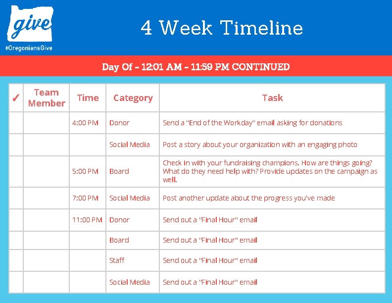 4 Week Timeline Day Of - 12: 01 AM - 11: 59 PM CONTINUED