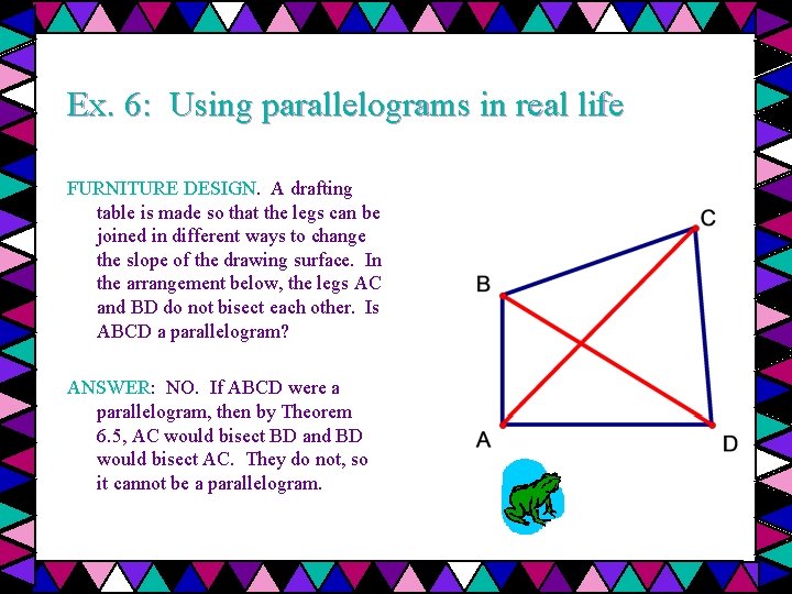 Ex. 6: Using parallelograms in real life FURNITURE DESIGN. A drafting table is made