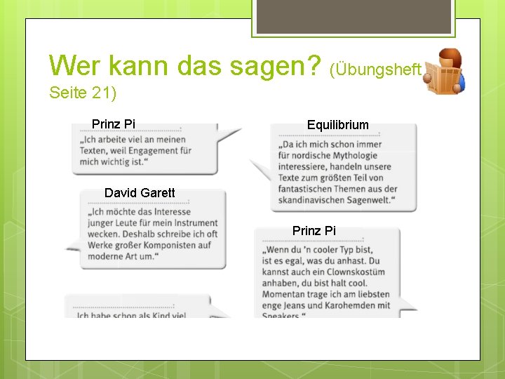 Wer kann das sagen? (Übungsheft Seite 21) Prinz Pi Equilibrium David Garett Prinz Pi