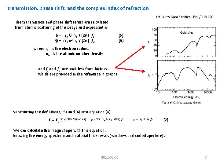 transmission, phase shift, and the complex index of refraction ref. X-ray Data Booklet, LBNL/PUB-490