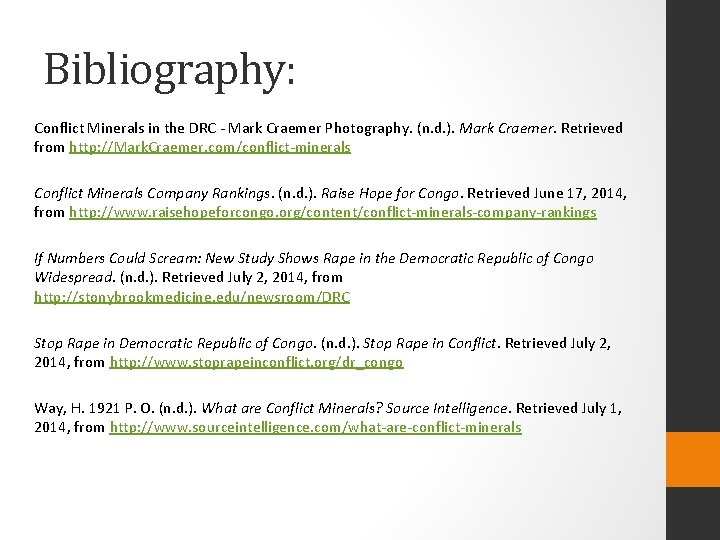 Bibliography: Conflict Minerals in the DRC - Mark Craemer Photography. (n. d. ). Mark