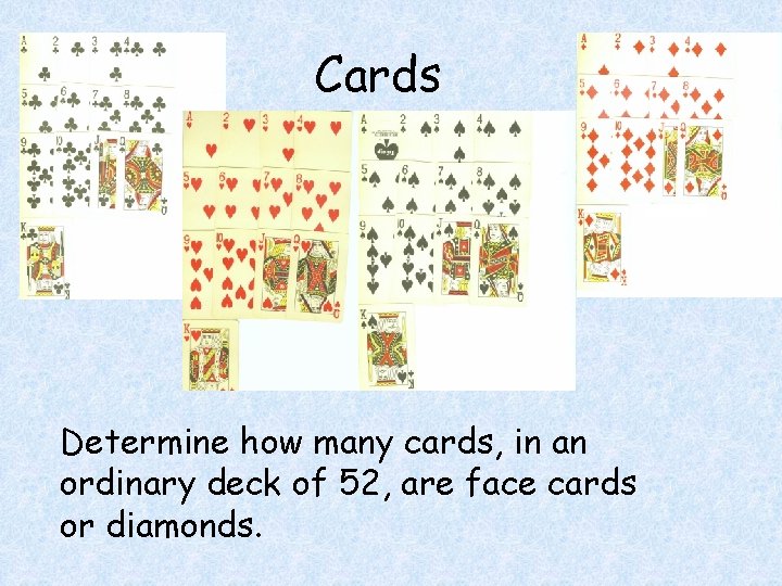 Cards Determine how many cards, in an ordinary deck of 52, are face cards