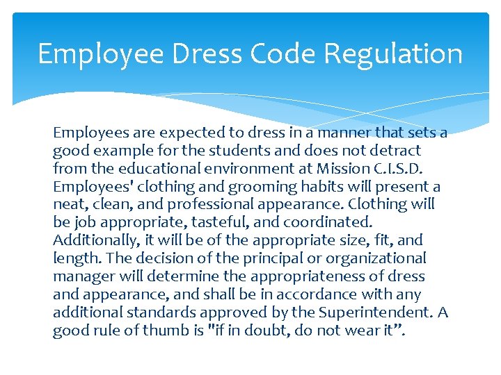 Employee Dress Code Policy and Administrative Regulation Board