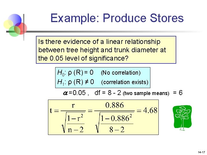 Example: Produce Stores Is there evidence of a linear relationship between tree height and