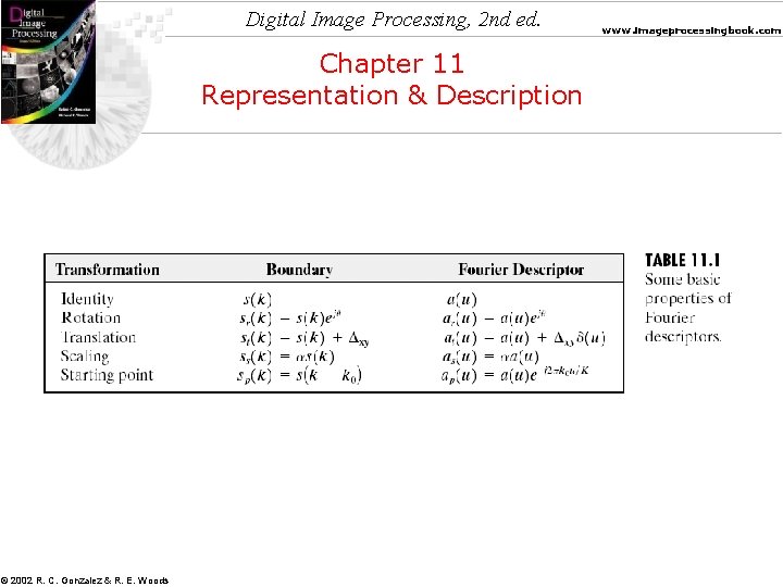 Digital Image Processing, 2 nd ed. Chapter 11 Representation & Description © 2002 R.