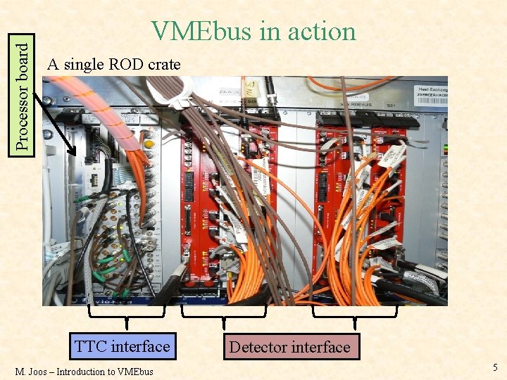 Processor board VMEbus in action A single ROD crate TTC interface M. Joos –