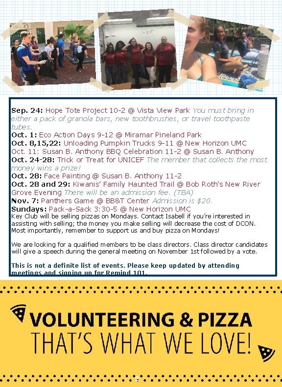 Sep. 24: Hope Tote Project 10 -2 @ Vista View Park You must bring