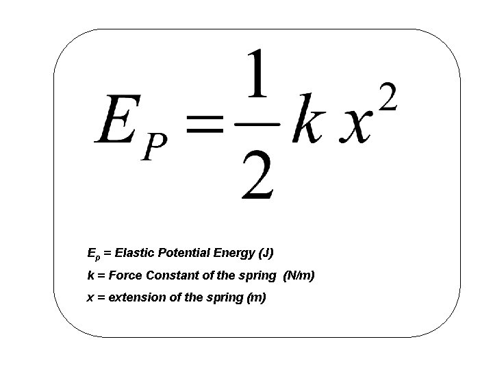 Ep = Elastic Potential Energy (J) k = Force Constant of the spring (N/m)