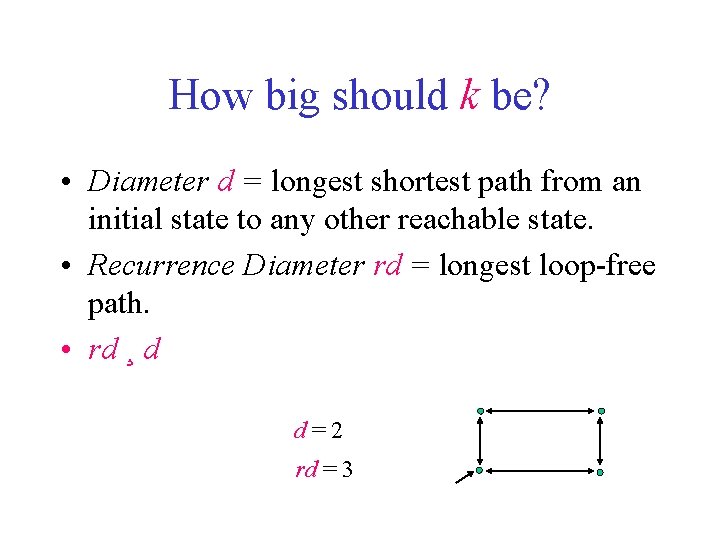 How big should k be? • Diameter d = longest shortest path from an
