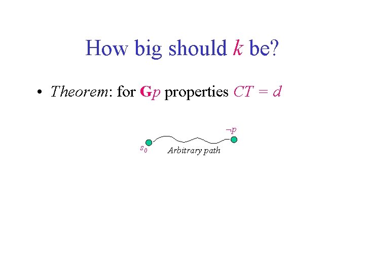 How big should k be? • Theorem: for Gp properties CT = d p