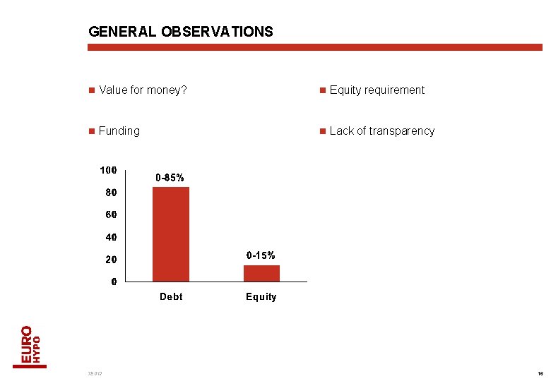 GENERAL OBSERVATIONS n Value for money? n Equity requirement n Funding n Lack of