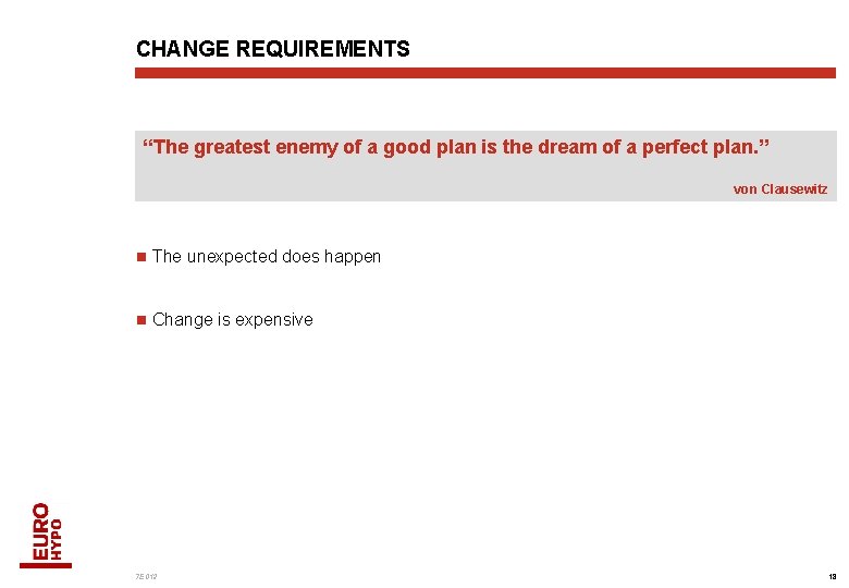 CHANGE REQUIREMENTS “The greatest enemy of a good plan is the dream of a
