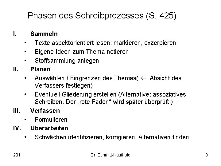 Phasen des Schreibprozesses (S. 425) I. • • • III. • IV. • 2011