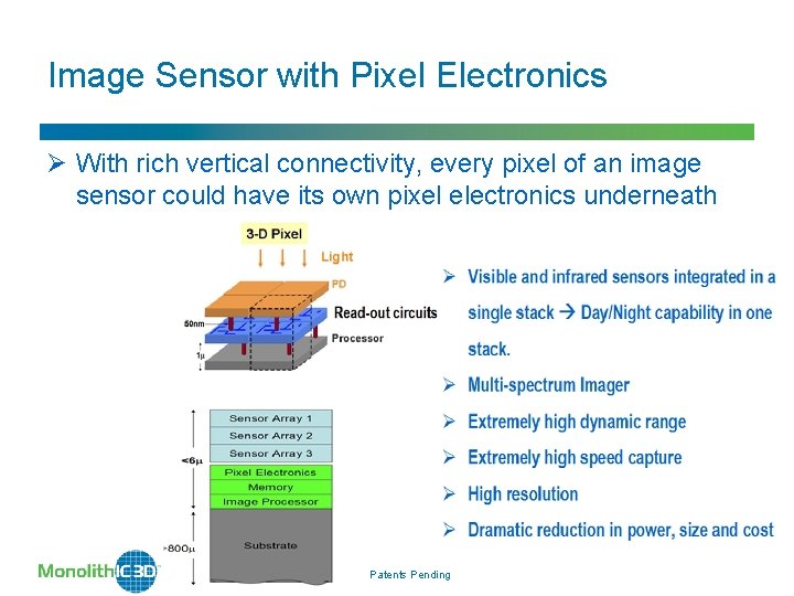 Image Sensor with Pixel Electronics Ø With rich vertical connectivity, every pixel of an