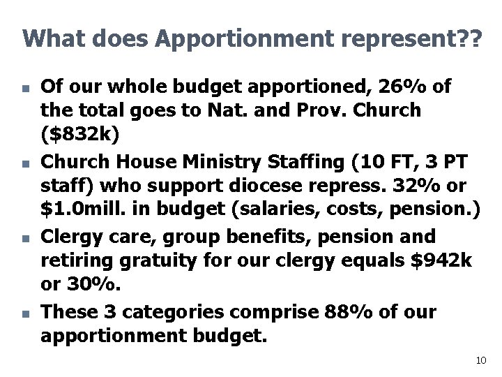 What does Apportionment represent? ? n n Of our whole budget apportioned, 26% of