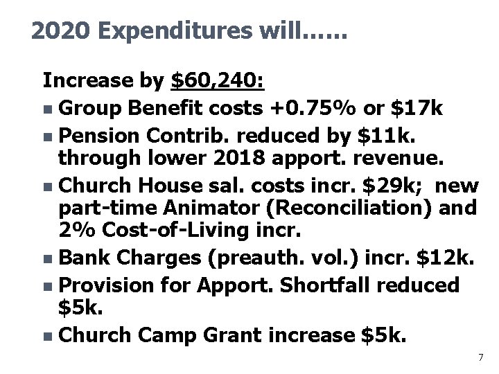 2020 Expenditures will…… Increase by $60, 240: n Group Benefit costs +0. 75% or