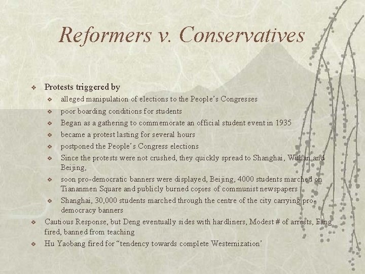 Reformers v. Conservatives v Protests triggered by alleged manipulation of elections to the People’s