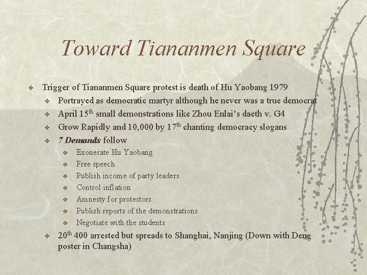Toward Tiananmen Square v Trigger of Tiananmen Square protest is death of Hu Yaobang