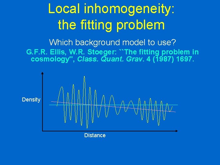 Local inhomogeneity: the fitting problem Which background model to use? G. F. R. Ellis,