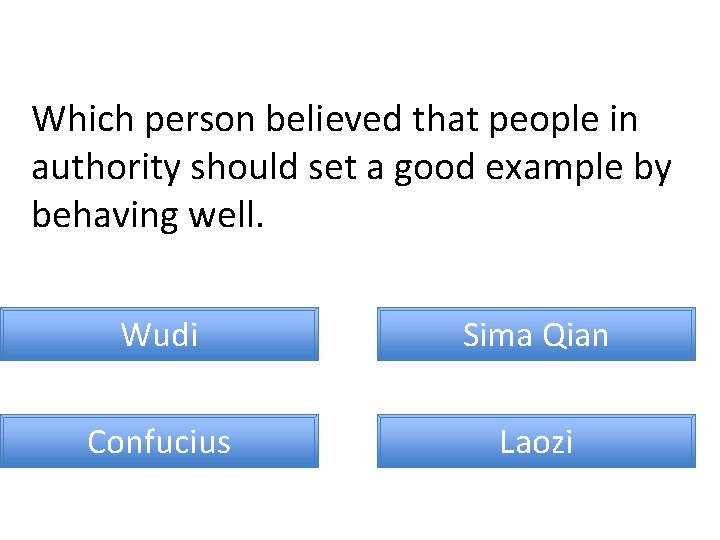 Which person believed that people in authority should set a good example by behaving