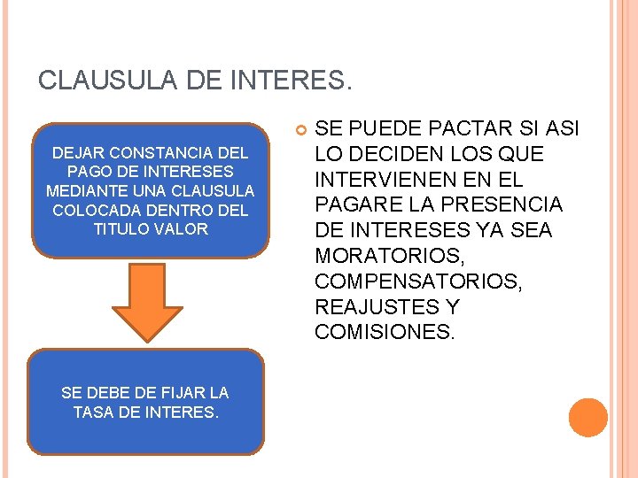 CLAUSULA DE INTERES. DEJAR CONSTANCIA DEL PAGO DE INTERESES MEDIANTE UNA CLAUSULA COLOCADA DENTRO