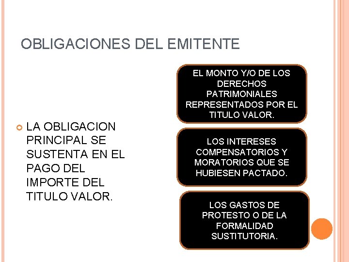 OBLIGACIONES DEL EMITENTE LA OBLIGACION PRINCIPAL SE SUSTENTA EN EL PAGO DEL IMPORTE DEL