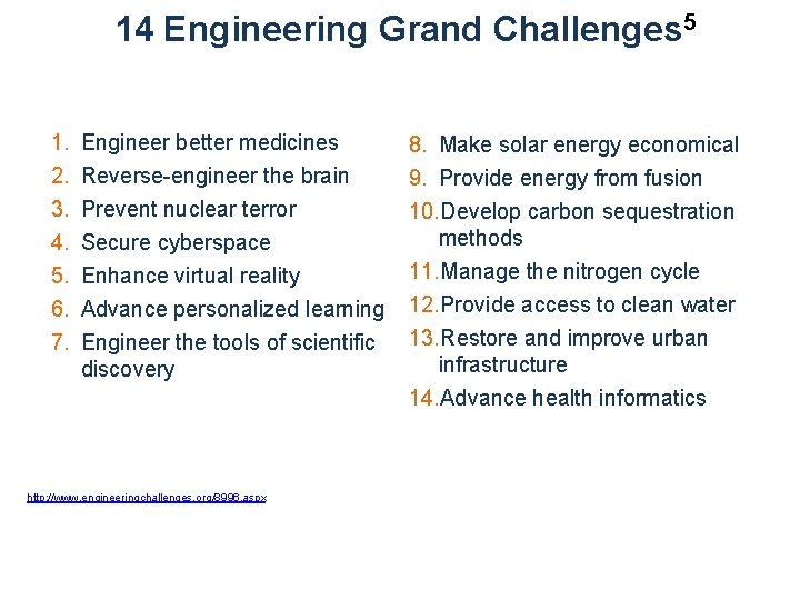 14 Engineering Grand Challenges 5 1. 2. 3. 4. 5. 6. 7. Engineer better