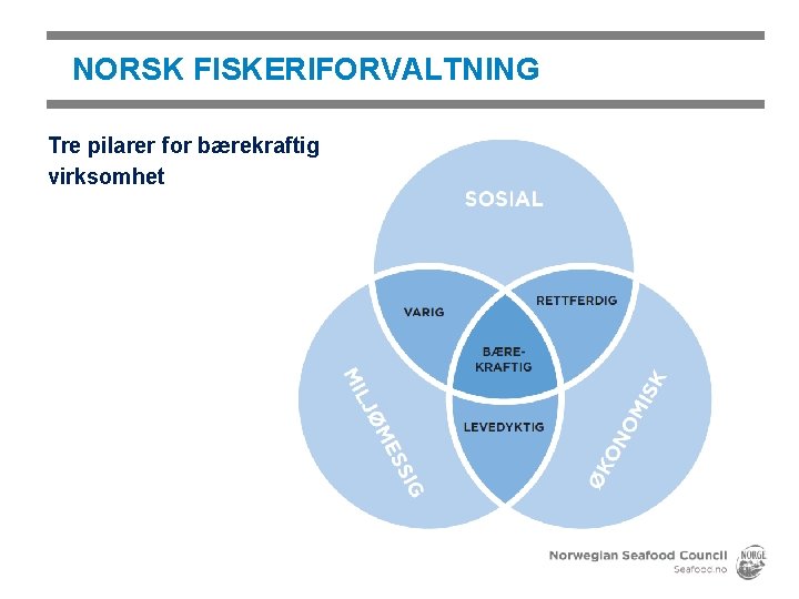 NORSK FISKERIFORVALTNING Tre pilarer for bærekraftig virksomhet 