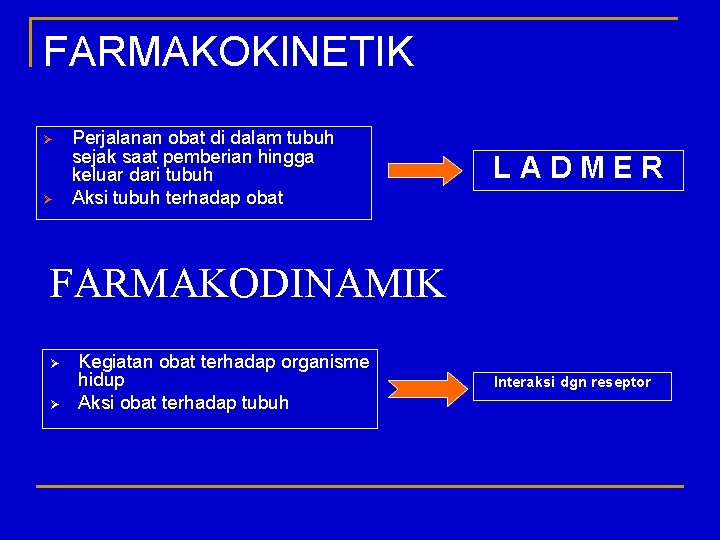 FARMAKOKINETIK Ø Ø Perjalanan obat di dalam tubuh sejak saat pemberian hingga keluar dari