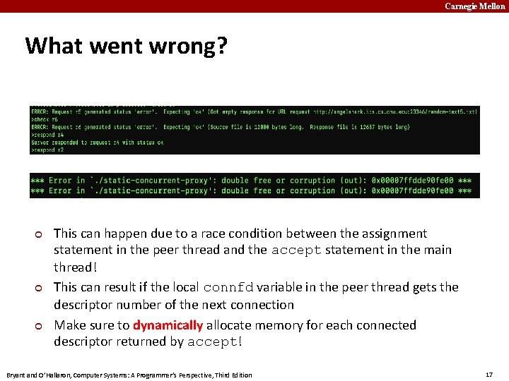 Carnegie Mellon What went wrong? This can happen due to a race condition between