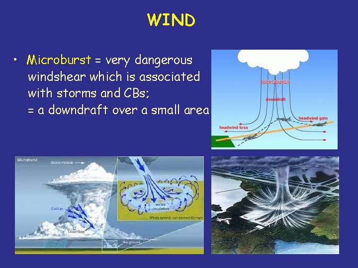 WIND • Microburst = very dangerous windshear which is associated with storms and CBs;