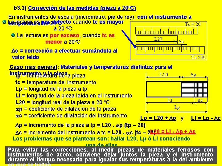 b 3. 3) Corrección de las medidas (pieza a 20ºC) En instrumentos de escala