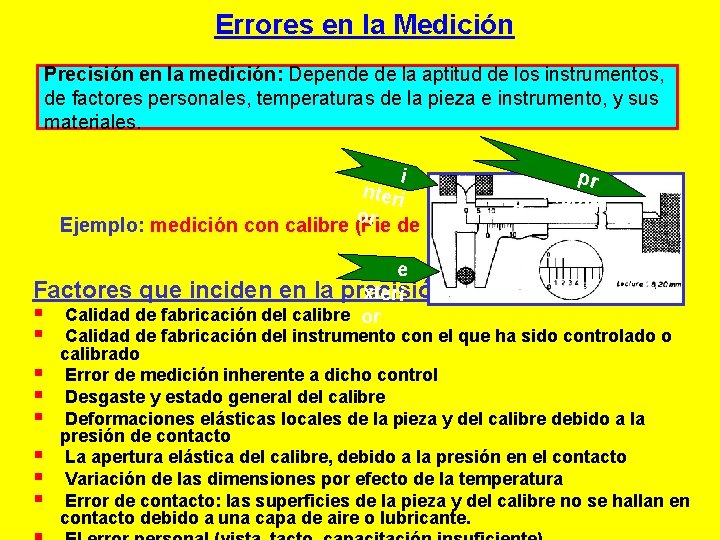 Errores en la Medición Precisión en la medición: Depende de la aptitud de los