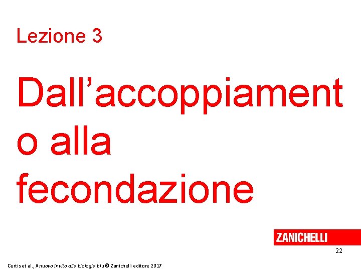 Lezione 3 Dall’accoppiament o alla fecondazione 22 Curtis et al. , Il nuovo Invito
