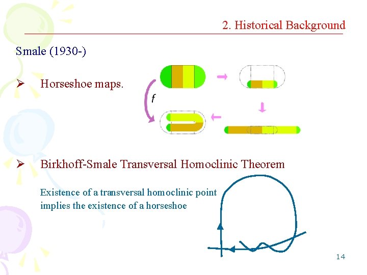 2. Historical Background Smale (1930 -) Ø Horseshoe maps. Ø Birkhoff-Smale Transversal Homoclinic Theorem