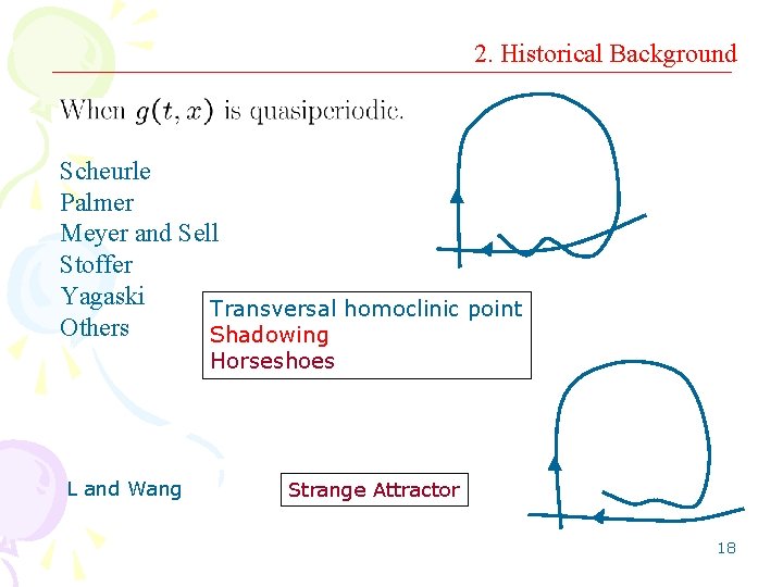 2. Historical Background Scheurle Palmer Meyer and Sell Stoffer Yagaski Transversal homoclinic point Others