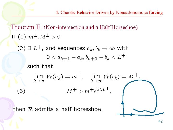 4. Chaotic Behavior Driven by Nonautonomous forcing Theorem E. (Non-intersection and a Half Horseshoe)