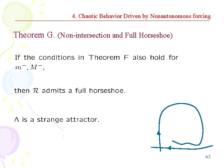 4. Chaotic Behavior Driven by Nonautonomous forcing Theorem G. (Non-intersection and Full Horseshoe) 43