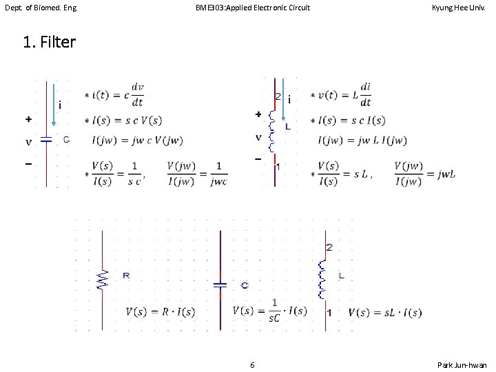 Dept. of Biomed. Eng. BME 303: Applied Electronic Circuit Kyung Hee Univ. 1. Filter