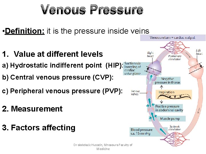 Venous Pressure • Definition: Definition it is the pressure inside veins 1. Value at