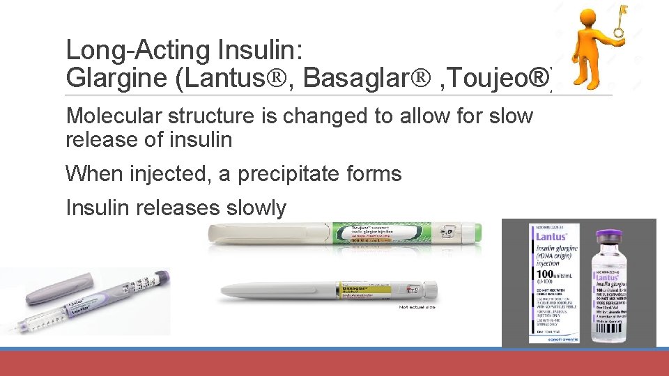 Long-Acting Insulin: Glargine (Lantus , Basaglar , Toujeo®) Molecular structure is changed to allow