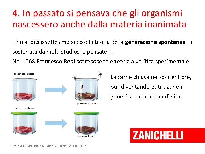 4. In passato si pensava che gli organismi nascessero anche dalla materia inanimata Fino 4. In passato si pensava che gli organismi nascessero anche dalla materia inanimata Fino