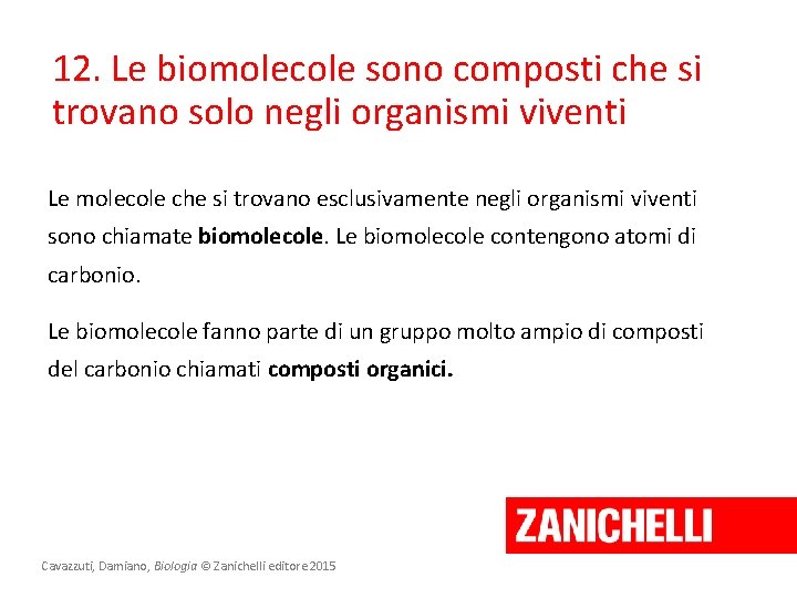 12. Le biomolecole sono composti che si trovano solo negli organismi viventi Le molecole 12. Le biomolecole sono composti che si trovano solo negli organismi viventi Le molecole
