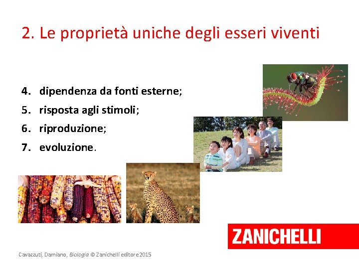 2. Le proprietà uniche degli esseri viventi 4. dipendenza da fonti esterne; 5. risposta 2. Le proprietà uniche degli esseri viventi 4. dipendenza da fonti esterne; 5. risposta