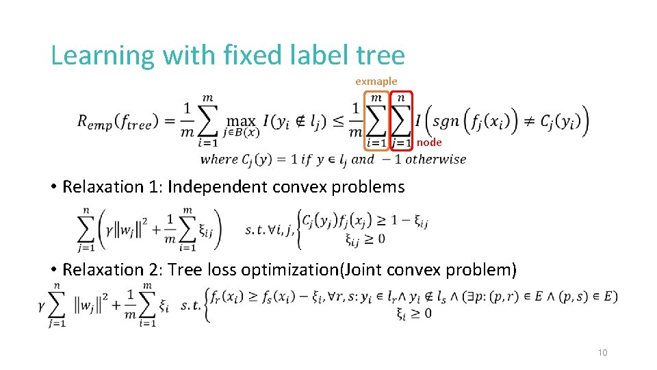 Learning with fixed label tree exmaple node • Relaxation 1: Independent convex problems •