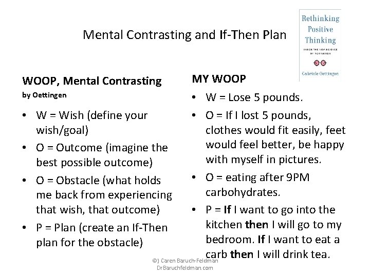 Mental Contrasting and If-Then Plan WOOP, Mental Contrasting MY WOOP • W = Lose