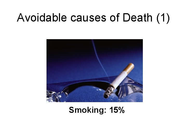 Avoidable causes of Death (1) Smoking: 15% 
