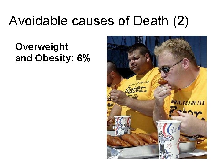 Avoidable causes of Death (2) Overweight and Obesity: 6% 