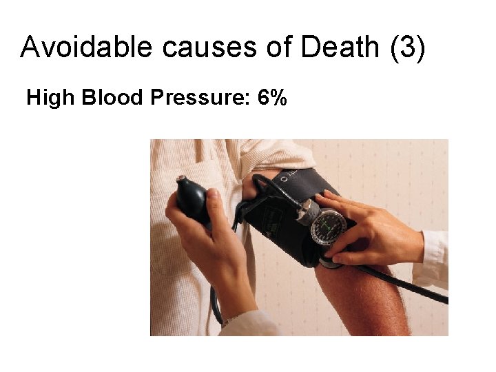 Avoidable causes of Death (3) High Blood Pressure: 6% 