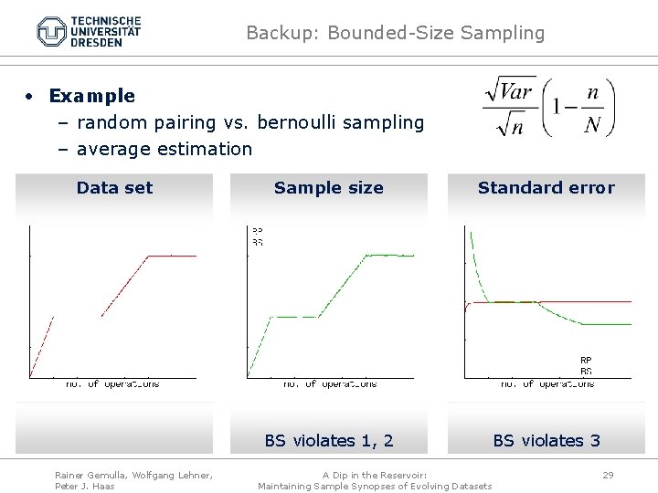 Backup: Bounded-Size Sampling • Example – random pairing vs. bernoulli sampling – average estimation